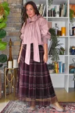 Myrtle Plaid Tulle Midi Skirt Aubergine